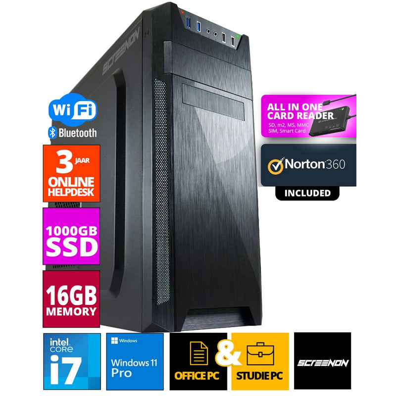 PC de Oficina de Presupuesto de Intel - Intel Core i7 - 1TB NVME SSD - 16GB RAM - GRÁFICOS UHD 630 - incluyendo Office Professional Plus 2021, Norton 360 y USB SD Card Reader