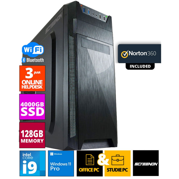 ScreenON - Allround Office PC - Intel Core i9 - 4TB M.2 SSD - 128GB RAM - UHD Graphics 750 - Norton 360 + WiFi & Bluetooth