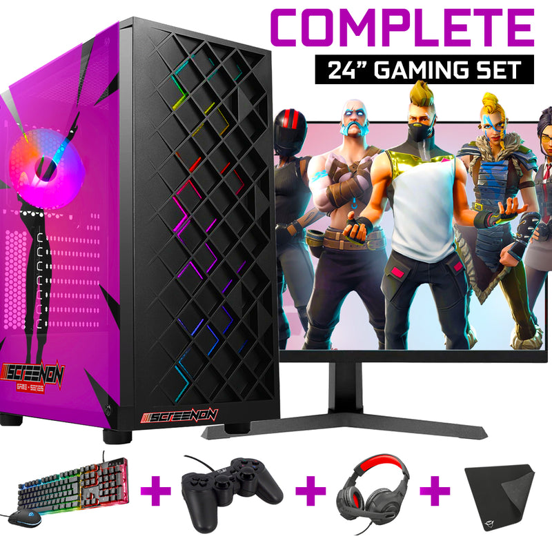 SLEABNON - Conjuntos de PCs de jogos Fortnite completos - (Game PC + Monitor de 24 polegadas + teclado + mouse + controlador)