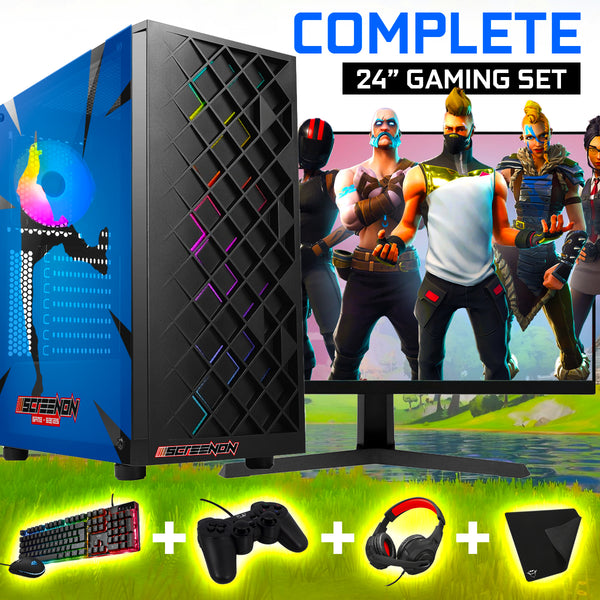 Screenson - Conjuntos completos de PC Fortnite Gaming - (Juego PC + Monitor de 24 pulgadas + Teclado + Mouse + Controlador)