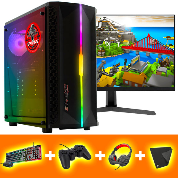 SLACKON - Conjunto de jogos - B3 -W gamepc iiyama Black Hawk 24 polegadas+teclado+mouse Fortnite, Minecraft, League of Legends, Rocket League, Farming Simulator, Sims 4, World of Warcraft, Arkcape 4, Call of Dutlefield, Heartstone e GTA V V .